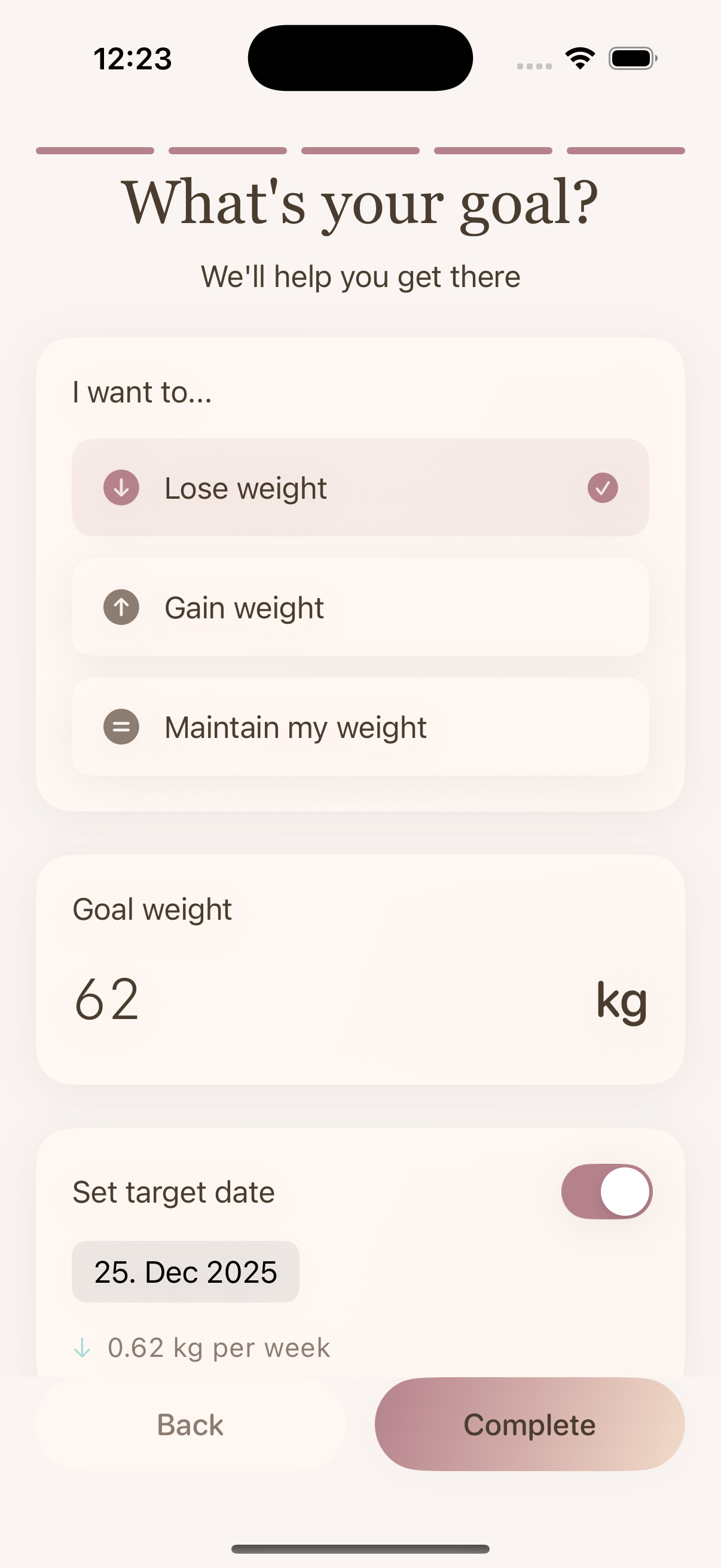 Steadily Goal Setting Screen