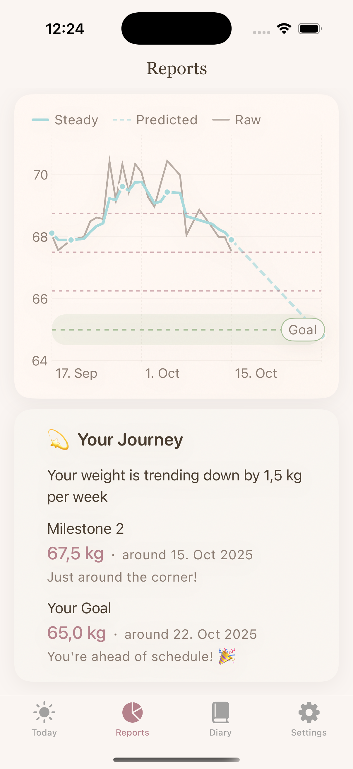 Steadily Reports Screen with weight trend chart